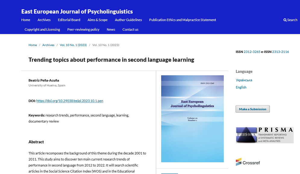 Trending topics about performance in second language learning